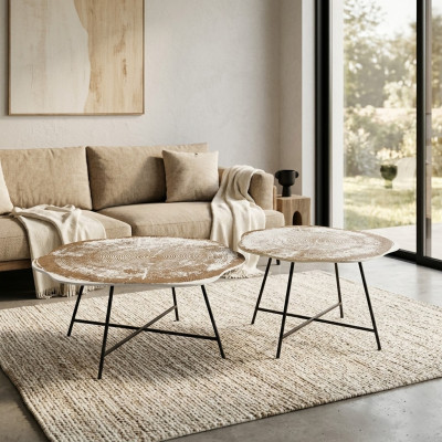 Stoliki do kawy Zestaw 2 Stolików do kawy Stoły Designerskie Okrągłe 2-częściowe stoliki kawowe