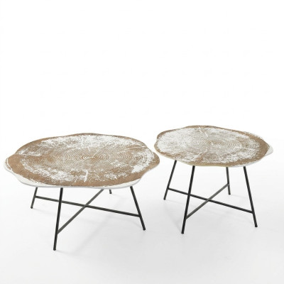 Stoliki do kawy Zestaw 2 Stolików do kawy Stoły Designerskie Okrągłe 2-częściowe stoliki kawowe