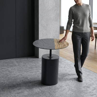 Side Okrągły Tabela stolik kawowy Design Drewno Czarny Salon Tabela