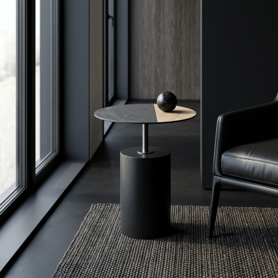 Side Okrągły Tabela stolik kawowy Design Drewno Czarny Salon Tabela