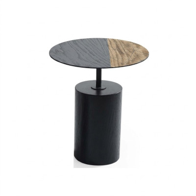 Side Okrągły Tabela stolik kawowy Design Drewno Czarny Salon Tabela