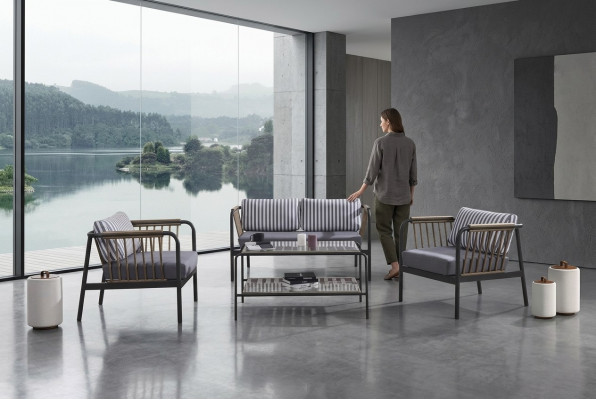 Design Sofa 2 miejsce do siedzenia Materiał 2x Fotel Podkładka Sofy Włókien stolik kawowy Nowość