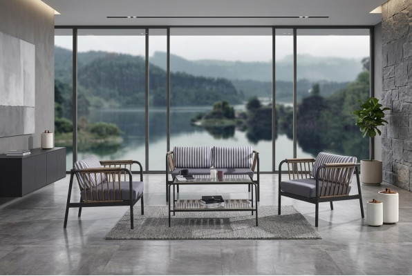 Design Sofa 2 miejsce do siedzenia Materiał 2x Fotel Podkładka Sofy Włókien stolik kawowy Nowość