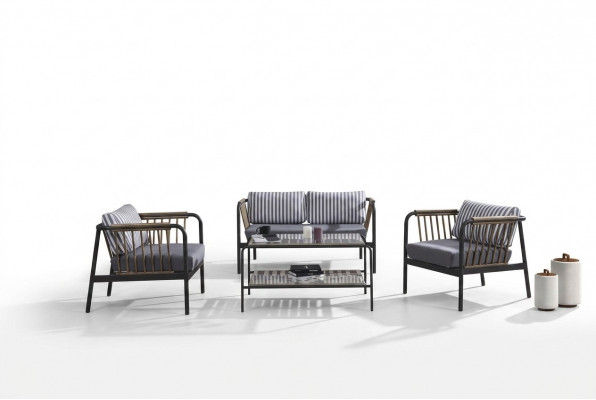 Design Sofa 2 miejsce do siedzenia Materiał 2x Fotel Podkładka Sofy Włókien stolik kawowy Nowość