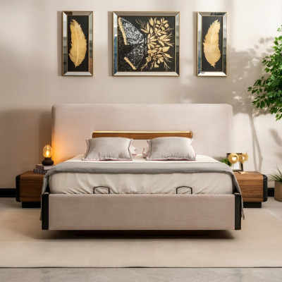 Łóżko Meble Design łóżko Podwójne łóżko Luxury Sypialnia Włókienniczy Drewno Nowe