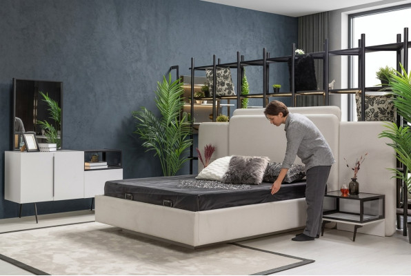 Sypialnia Łóżko 2x Szafki nocne Luksusowy zestaw Kredens Design Meble 5-częściowy