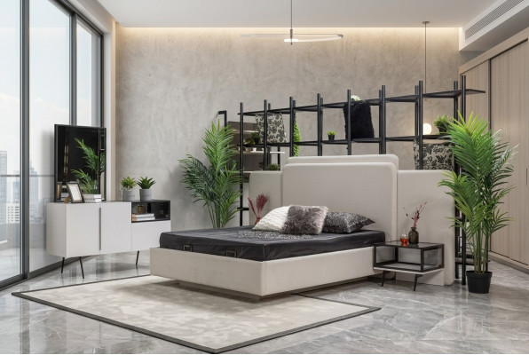 Sypialnia Łóżko 2x Szafki nocne Luksusowy zestaw Kredens Design Meble 5-częściowy