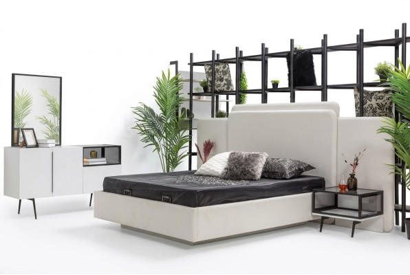 Sypialnia Łóżko 2x Szafki nocne Luksusowy zestaw Kredens Design Meble 5-częściowy