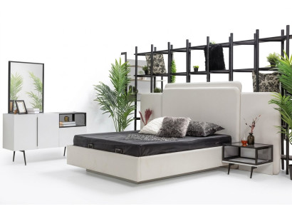 Sypialnia Łóżko 2x Szafki nocne Luksusowy zestaw Kredens Design Meble 5-częściowy