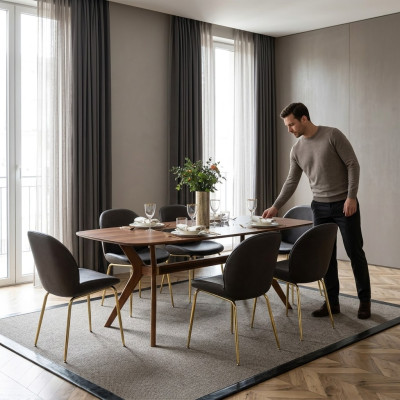 Stół obiadowy w stylu włoskim 4x Krzesła Drewno Tabela zestaw do jadalni Modern Design 5-częściowy