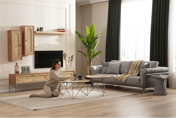 tv Szafa Szafka niska rtv Meble Sofa 3 miejsce do siedzenia 2x Stoliki do urządzenia Ściana TV