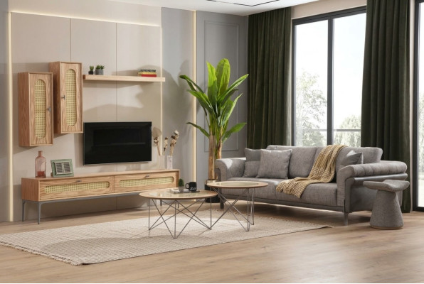 tv Szafa Szafka niska rtv Meble Sofa 3 miejsce do siedzenia 2x Stoliki do urządzenia Ściana TV