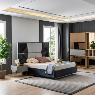 Luksusowa Sypialnia Łóżko Podwójne łóżka Design Drewno Meble Rama Łóżka Nowość