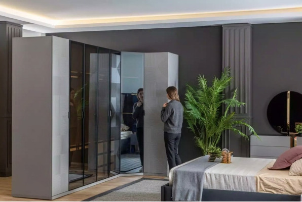 Szafka narożna Szafa Szafa Luxury Drewno Design Meble Sypialnia Szara