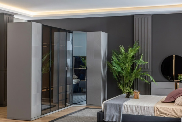 Szafka narożna Szafa Szafa Luxury Drewno Design Meble Sypialnia Szara