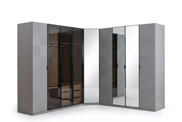 Szafka narożna Szafa Szafa Luxury Drewno Design Meble Sypialnia Szara