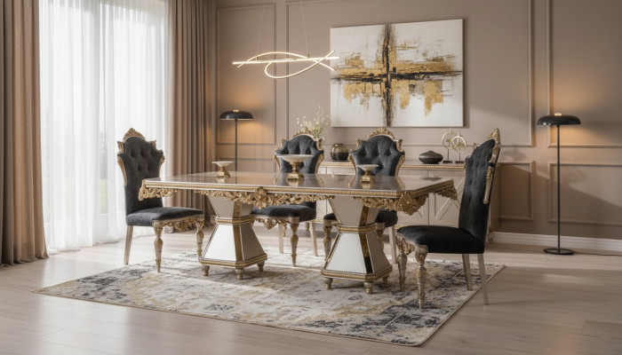 Zestaw do jadalni francuskiej sofa 4x Krzesła do jadalni Ustawić Meble 5-częściowe. ustawić