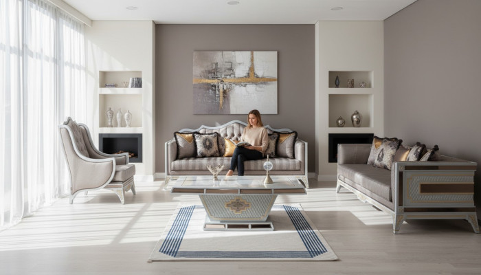 Klasyczny Zestaw sofowy Royal Style Meble Sofa Zestaw wypoczynkowy stolik kawowy 4szt