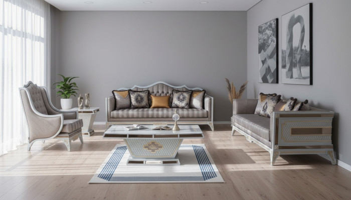 Klasyczny Zestaw sofowy Royal Style Meble Sofa Zestaw wypoczynkowy stolik kawowy 4szt