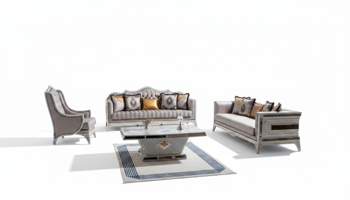 Klasyczny Zestaw sofowy Royal Style Meble Sofa Zestaw wypoczynkowy stolik kawowy 4szt