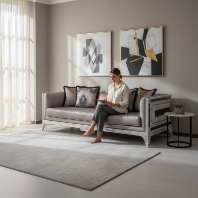 Designerska Sofa Modern Luxury 3 miejsce do siedzenia Drewno Meble Podkładka Włókienniczy Szara Nowa