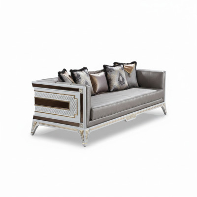 Designerska Sofa Modern Luxury 3 miejsce do siedzenia Drewno Meble Podkładka Włókienniczy Szara Nowa