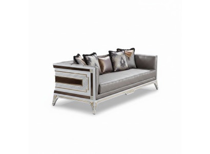 Designerska Sofa Modern Luxury 3 miejsce do siedzenia Drewno Meble Podkładka Włókienniczy Szara Nowa