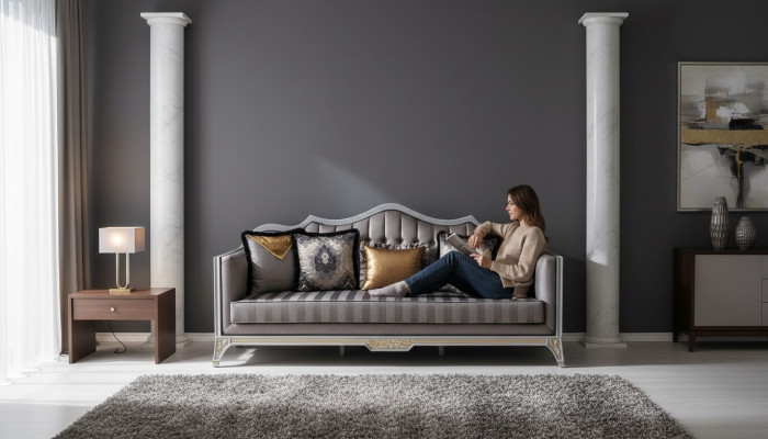 Sofa 3 miejsce do siedzenia Kanapy Sofy Trzyosobowe Włókienniczy Luksusowa Sofa Podkładka Baroque