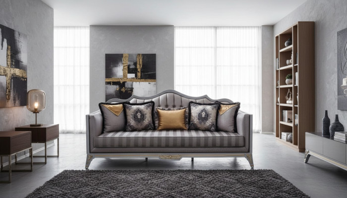 Sofa 3 miejsce do siedzenia Kanapy Sofy Trzyosobowe Włókienniczy Luksusowa Sofa Podkładka Baroque