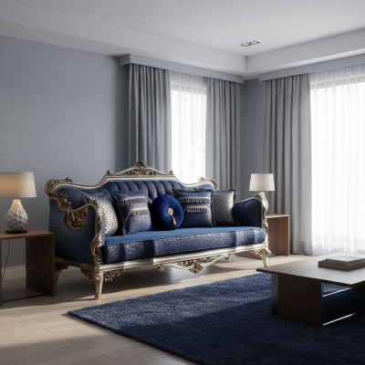 Wykwintna klasyczna sofa w salonie ze złotymi wzorami
