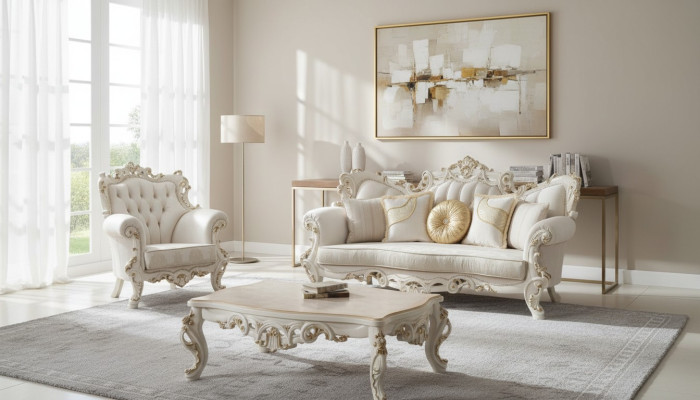 Chesterfield Sofa Podkładka Ustawić 3+1 Siedziba Biały Włókienniczy trzyosobowy stolik kawowy