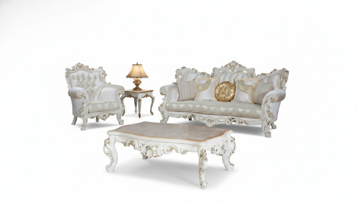 Chesterfield Sofa Podkładka Ustawić 3+1 Siedziba Biały Włókienniczy trzyosobowy stolik kawowy
