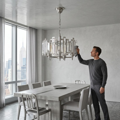 Okrągły Lampa Lampa Srebrna Lampa sufitowa Oświetlenie Lampa 50x65cm