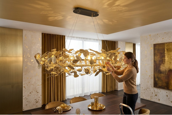 Lampa sufitowa Złota lampa wisząca do salonu Lampa sufitowa z materiału brąz