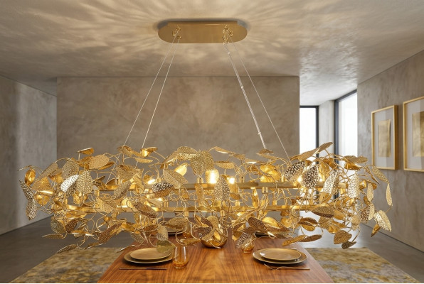 Lampa sufitowa Złota lampa wisząca do salonu Lampa sufitowa z materiału brąz