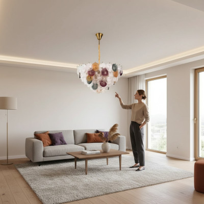 żyrandol Styl Nowoczesny Sufitowy Lampa Wisząca Klosz Kryształowy Salon