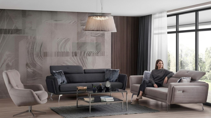 Zestaw sofowy Kanapa Podkładka Meble Materiał Sofa Kanapy 3+3+1 Szara Grupa