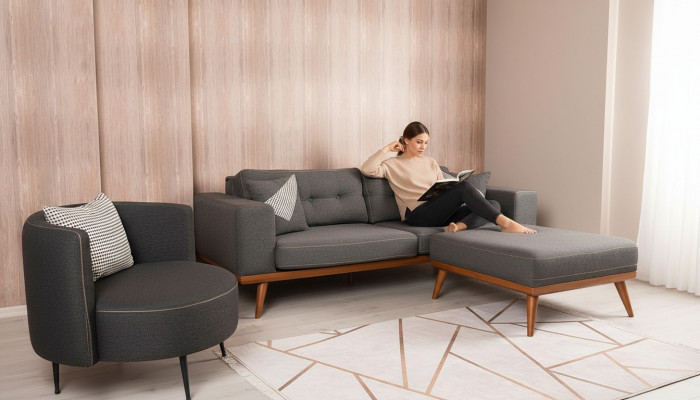 Szary salon Narożnikowa kanapa Grupa kanap Noble Luxury Meble Modern Sofas
