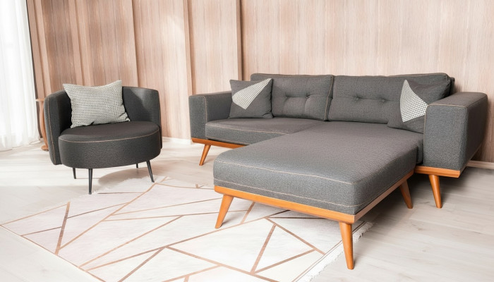 Szary salon Narożnikowa kanapa Grupa kanap Noble Luxury Meble Modern Sofas