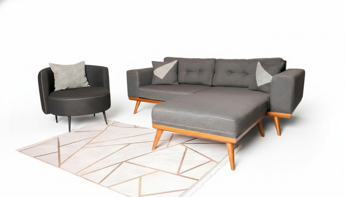 Szary salon Narożnikowa kanapa Grupa kanap Noble Luxury Meble Modern Sofas
