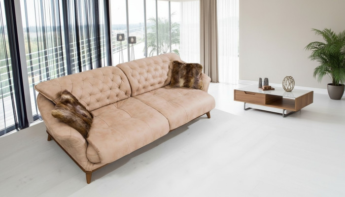 Brązowa Kanapa Sofa Sofa do Salonu Podkładka Meble Trzyosobowa 221cm