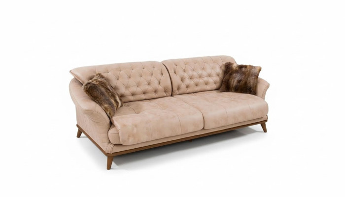Brązowa Kanapa Sofa Sofa do Salonu Podkładka Meble Trzyosobowa 221cm