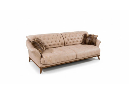 Brązowa Kanapa Sofa Sofa do Salonu Podkładka Meble Trzyosobowa 221cm