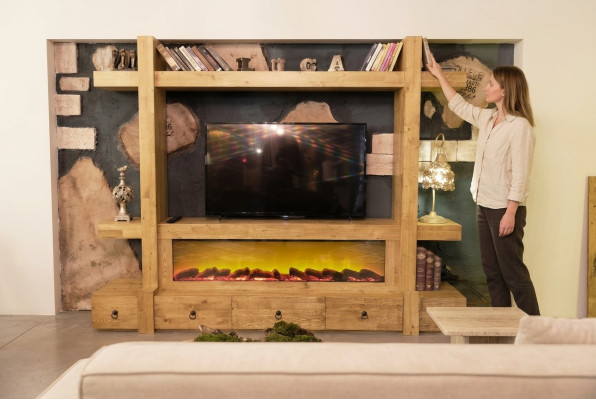 Jednostka ścienna tv Drewno meblościanka salon ściany telewizor rtv 240x205 nadstawka Ściana