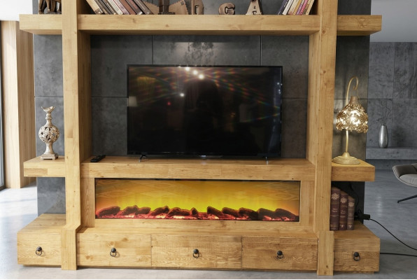 Jednostka ścienna tv Drewno meblościanka salon ściany telewizor rtv 240x205 nadstawka Ściana