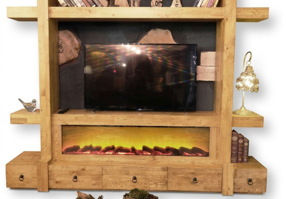 Jednostka ścienna tv Drewno meblościanka salon ściany telewizor rtv 240x205 nadstawka Ściana