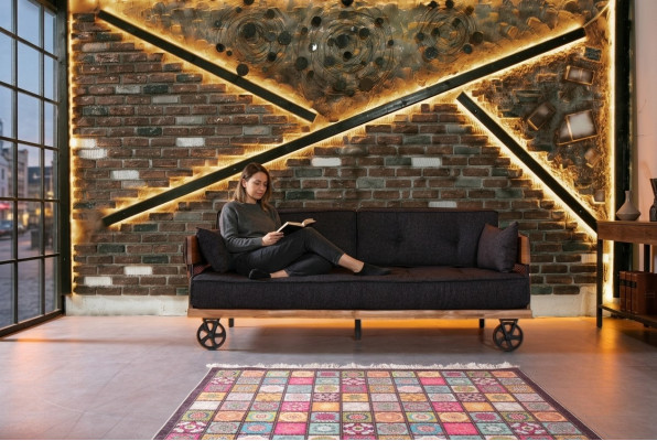 Czarna materiałowa kanapa na kółkach Loft Design z Drewno Body Sofa Meble