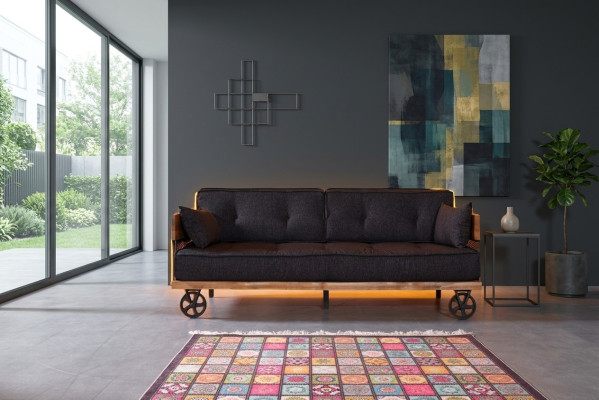 Czarna materiałowa kanapa na kółkach Loft Design z Drewno Body Sofa Meble