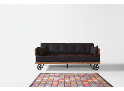 Czarna materiałowa kanapa na kółkach Loft Design z Drewno Body Sofa Meble