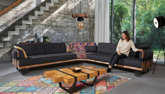 Sofa Loft Podkładka Narożnikowa kanapa Meble na kółkach Narożne sofy Zestaw narożny Sofa 2-częściowa.